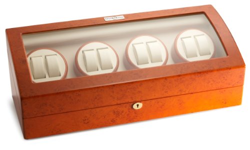 Diplomat Burl Wood Eight Watch Winder with Off-White Leather Interior and 4 Program Settings #31-419