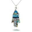 Striped Blue Hamsa Necklace #0625