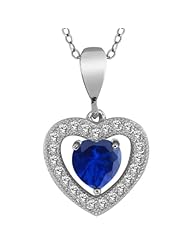 1.24 Ct Heart Shape Blue Created Sapphire 925 Sterling Silver Pendant