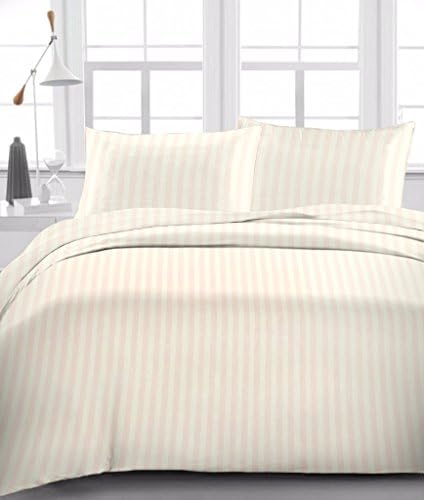Linen Place Egyptian Cotton 650-Thread-Count Sateen Finish 4 PCs RV King Pocket Depth (+11 Inch) Ivory Stripe