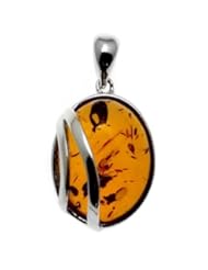 Jewelry: Amber Sterling Silver Oval Art Deco Medium Pendant - Ian and Valeri Co.