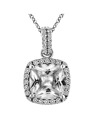 Sterling Silver Cubic Zirconia Cushion Cut Pendant Necklace, 18"