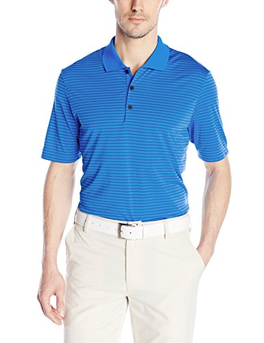 adidas Golf Men's Climacool 2-Color Pencil Stripe Polo Shirt, Ray Blue F/Mineral Blue S, Small