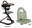 Svan High Chairs from Scandinavian Child with Infant Kit and Cushion, Sage Cushion with Espresso Wood