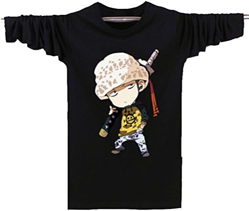 Anime One Piece Trafalgar Law Long Sleeve Cotton T-Shirt (XL, Black)