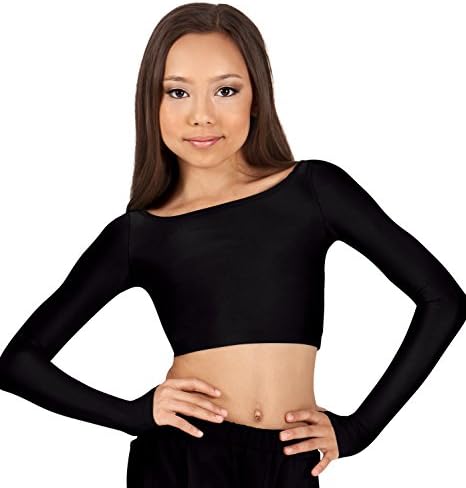 Girls Long Sleeve Crop Top,DS457BCBLKML,Black,ML