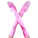 DreamHigh Womens 22 inches Finger Mittens Over Elbow Long Black/White Evening Gloves-Pink