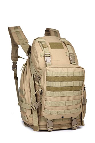 OUTGEAR Expandable Military Rucksacks Multipurpose Crew Cab Tactical Daypacks Backpacks with Grenade Survival Kit For Hiking Climbing School Outdoor Sports, Khaki