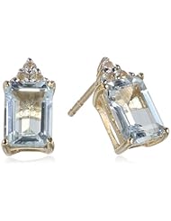10k Yellow Gold Aquamarine and Lab Created White Sapphire Earrings