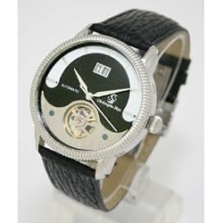 Christophe Skye - Datevue B Automatic Watch with Black Leather Strap. Model: CS-843332000283