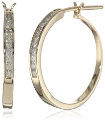 10k Gold Diamond Channel Hoop Earrings (1/4 cttw, H-I Color, I2-I3 Clarity)