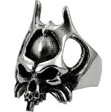 Stainless Steel Biker Ring with Gothic Skull Design and Horns