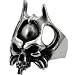 Stainless Steel Biker Ring with Gothic Skull Design and Horns