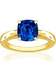 14K Yellow Gold Cushion Cut Blue Sapphire Solitaire Ring