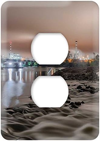 WaPlate - flowing river by a power plant on a misty eve - Switch Plate Outlet Cover
