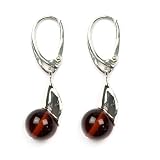 Cherry Amber and Sterling Silver Lever back Ball Earrings