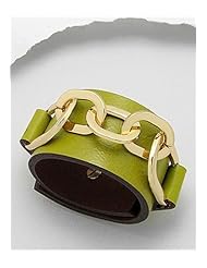 Lawn Green Leather Bracelet In White Base