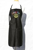 Black Embroidered Apron "Groovy" with peace sign by KNBC Graphics