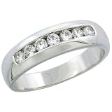 Sterling Silver Men's Classic Channel Set CZ Wedding Ring Band, 1/4 in. 6 mm, Size 8.5