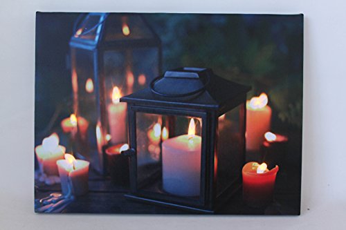 LED Lighted Flickering Garden Lantern Candles Scene Canvas Wall Art 11.75