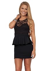 Junior Strapless Sleeveless Flared-Skirt Scoop Neck Sweetheart Cocktail Peplum  Lace Sheer Party Dress  With Rhinestones