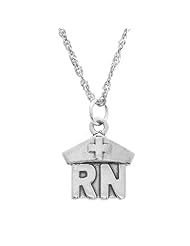 Sterling Silver Registered Nurse RN Charm with Thin Singapore Chain Necklace
