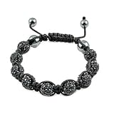 Utopia Bracelet Cristaux- unisexe - 9 noir perles cristal Swarovski 11mm - 2 perles hématite, réglable de 15cm - 25cm