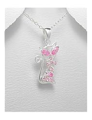 Cat CZ Pendant Necklace In 92.5 Sterling Silver