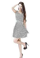 Chiffon Checkered Print Belted Lace Short Sleeveless  Dress