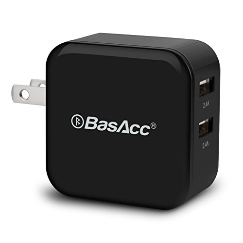BasAccÂ® 4.8A/24W 2-Port USB Rapid Travel Wall Charger with Smart Sense IC (Highest Output) for iPhone, iPad, Samsung Galaxy S6 / S6 Edge, Tab, More Apple and Android Devices (Black)