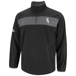 MLB Mens Chicago White Sox Checked Swing Black/Storm Gray Long Sleeve 1/4 Zip Micr Chlr Fleece Po By Majestic (Black/Storm Gray, Medium)