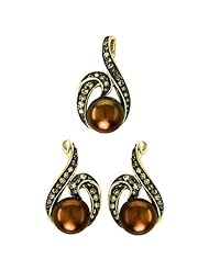 14K Yellow Gold 0.58 cttw Music of the Sea Diamond and Brown Pearl Set