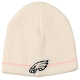 Philadelphia Eagles Ribbed Single Stripe Uncuffed Embroidered Logo Winter Knit Beanie Hat - White