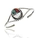 Sterling Silver .925 Genuine Mother of Pearl, Reconstituted Blue Turquoise, Red Genuine Sea Bamboo Coral Bali Bead Bangle