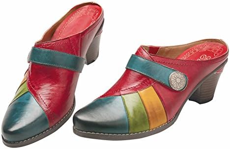 Women's Color Block Slide-On 2" Heel Leather Shoes - Size 11