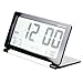Eway Multifunction Silent LCD Digital Large Screen Travel Desk Electronic Alarm Clock, Date/Time/Calendar/Temperature Display, Snooze, Folding, Black/Silver