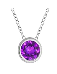 0.25 Ct Round Natural Purple Amethyst 14K White Gold Pendant with 14KW 18" Chain