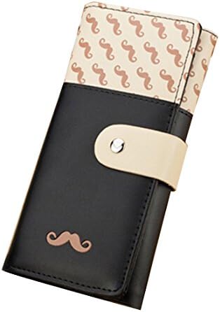 BESTIM INC Girl Vogue Stylish Zipper Leather Clutch Purse CardBag Moustache Pattern