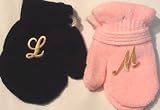 Set of Two Pairs of One Size Magic Stress Mittens for Infants Ages 0-12 Months with Customer Chosen Ivory Monogram Letters