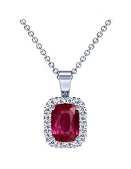 14K White Gold Cushion Cut Ruby And Round Diamond Pendant