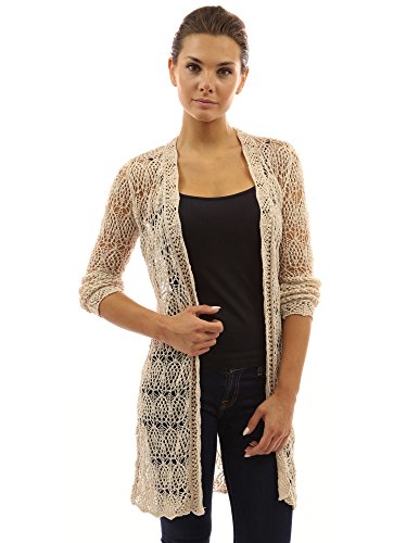 PattyBoutik Women's Open Stitch Crochet Lace Cardigan