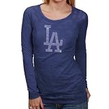 MLB Touch by Alyssa Milano L.A. Dodgers Ladies Navy Blue Rhinestone Logo Sheer Burnout Premium Long Sleeve T-shirt (Medium)