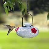 Parasol Bloom Calliope Blown Glass Hummingbird Feeder Milk Glass