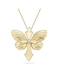 0.05 Cts Diamond Butterfly Cross Pendant in 14K Yellow Gold