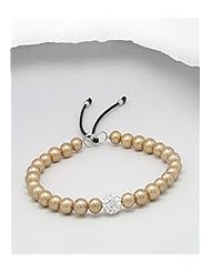 Gold Cotton Simulated Pearls Bracelet In White Base
