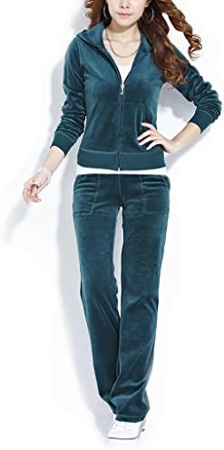 ReliBeauty Womens Pure Color Hood Velour Tracksuit Set Sports Jacket (XXXX-Large, Jaspey)