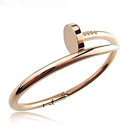 LuckySupply Stainless Steel Nail Style Love Gold Plated Bangle Bracelet Oval High Polish , Fits 7.5inch Wrists
