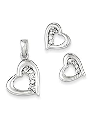 Sterling Silver Cz Heart Earring & Pendant Set, Best Quality Free Gift Box Satisfaction Guaranteed