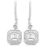 10k White Gold Baguette and Round Diamond Square Drop Earrings (1/3 cttw, I-J Color, I3 Clarity)