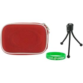 Hard Nylon (Red) Case and Tripod for Sony Cyber-shot DSC-TX1/P Digital Camera Pink